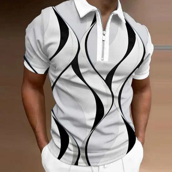 Sale OUKU Men's Geometric Zip Polo Shirts Golf Shirt Short Sleeve Polo Shirts Collared Shirts Business Casual Vacation Wear Formal Wear Festival Wear 3D Print Quarter Zip Polo Black White Yellow
