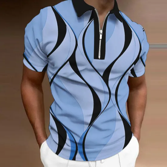Sale OUKU Men's Geometric Zip Polo Shirts Golf Shirt Short Sleeve Polo Shirts Collared Shirts Business Casual Vacation Wear Formal Wear Festival Wear 3D Print Quarter Zip Polo Black White Yellow