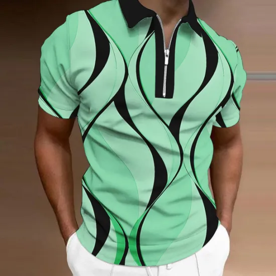 Sale OUKU Men's Geometric Zip Polo Shirts Golf Shirt Short Sleeve Polo Shirts Collared Shirts Business Casual Vacation Wear Formal Wear Festival Wear 3D Print Quarter Zip Polo Black White Yellow