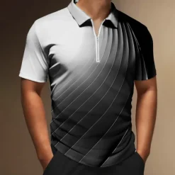 OUKU Men's Geometric Zip Polo Shirts Golf Shirt Short Sleeve Polo Shirts Collared Shirts Business Casual Vacation Wear Formal Wear Festival Wear 3D Print Quarter Zip Polo Black Yellow Red