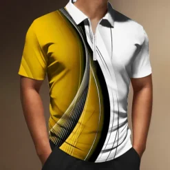 OUKU Men's Geometric Zip Polo Shirts Golf Shirt Short Sleeve Polo Shirts Collared Shirts Business Casual Vacation Wear Formal Wear Festival Wear 3D Print Quarter Zip Polo Black Yellow Red