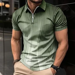 OUKU Men's Geometric Zip Polo Shirts Golf Shirt Short Sleeve Polo Shirts Collared Shirts Business Casual Vacation Wear Formal Wear Festival Wear 3D Print Quarter Zip Polo Blue Purple Green