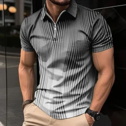 OUKU Men's Geometric Zip Polo Shirts Golf Shirt Short Sleeve Polo Shirts Collared Shirts Business Casual Vacation Wear Formal Wear Festival Wear 3D Print Quarter Zip Polo Blue Purple Green