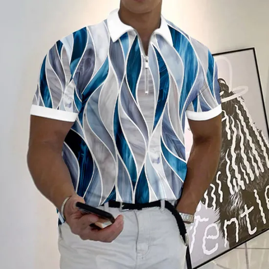 Outlet OUKU Men's Geometric Zip Polo Shirts Golf Shirt Short Sleeve Polo Shirts Collared Shirts Business Casual Vacation Wear Formal Wear Festival Wear 3D Print Quarter Zip Polo Blue-Green Yellow Red