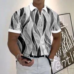 Outlet OUKU Men's Geometric Zip Polo Shirts Golf Shirt Short Sleeve Polo Shirts Collared Shirts Business Casual Vacation Wear Formal Wear Festival Wear 3D Print Quarter Zip Polo Blue-Green Yellow Red