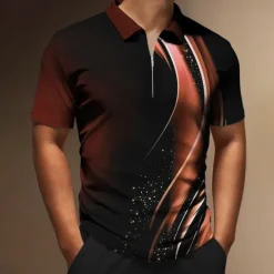 Online OUKU Men's Geometric Zip Polo Shirts Golf Shirt Short Sleeve Polo Shirts Collared Shirts Business Casual Vacation Wear Formal Wear Festival Wear 3D Print Quarter Zip Polo Wine Blue