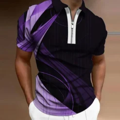 Online OUKU Men's Geometric Zip Polo Shirts Golf Shirt Short Sleeve Polo Shirts Collared Shirts Business Casual Vacation Wear Formal Wear Festival Wear 3D Print Quarter Zip Polo Yellow Army Green Red