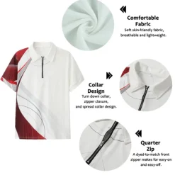 Online OUKU Men's Geometric Zip Polo Shirts Golf Shirt Short Sleeve Polo Shirts Collared Shirts Business Casual Vacation Wear Formal Wear Festival Wear 3D Print Quarter Zip Polo Yellow Army Green Red
