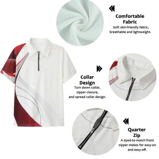 Online OUKU Men's Geometric Zip Polo Shirts Golf Shirt Short Sleeve Polo Shirts Collared Shirts Business Casual Vacation Wear Formal Wear Festival Wear 3D Print Quarter Zip Polo Yellow Army Green Red