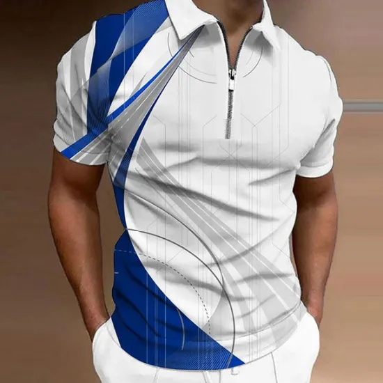 Online OUKU Men's Geometric Zip Polo Shirts Golf Shirt Short Sleeve Polo Shirts Collared Shirts Business Casual Vacation Wear Formal Wear Festival Wear 3D Print Quarter Zip Polo Yellow Army Green Red
