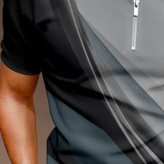Discount OUKU Men's Geometric Zip Polo Shirts Golf Shirt Short Sleeve Polo Shirts Collared Shirts Business Casual Vacation Wear Formal Wear Festival Wear 3D Print Quarter Zip Polo Black / Gray Blue Purple