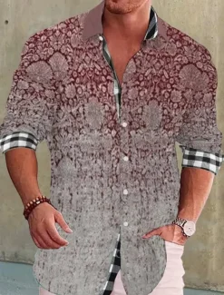 Hot OUKU Men's Geometry Parrot Shirt Summer Hawaiian Shirt Aloha Shirt Long Sleeve Shirt Stand Collar Fashion Streetwear Designer Outdoor Street Casual Blue-Green Black Yellow S M L