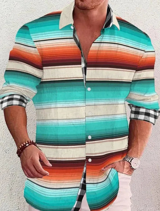 Hot OUKU Men's Geometry Parrot Shirt Summer Hawaiian Shirt Aloha Shirt Long Sleeve Shirt Stand Collar Fashion Streetwear Designer Outdoor Street Casual Blue-Green Black Yellow S M L