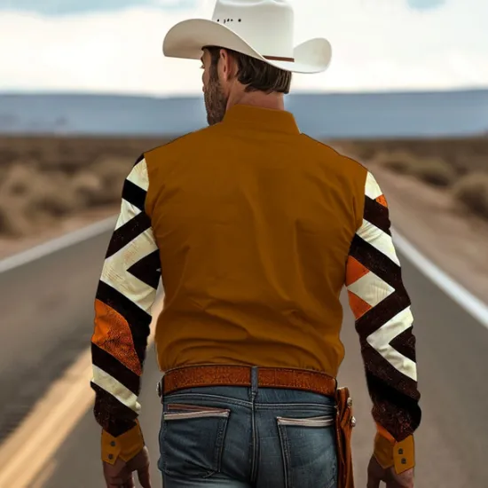 Sale OUKU Men's Geometry Western Shirt Button Up Shirt Cowboy Shirt Long Sleeve Vintage Western Daily Wear Weekend Spring Fall Winter Turndown Collared Shirts 3D Print Front Pocket White Blue Brown Green