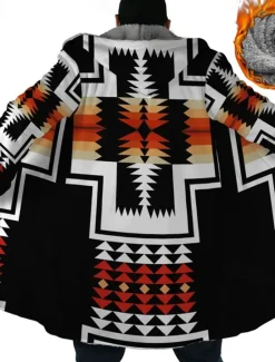 Discount OUKU Men's Geometry Winter Coat Fleece Jacket Coat Warm Breathable Comfortable Streetwear Sport Ethnic Style Sports & Outdoor Daily Wear Going out Zipper Pocket Print Fall & Winter Hoodie Long Sleeve