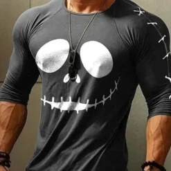 Online OUKU Men's Ghost Graphic Prints T Shirt Graphic Tee Raglan T Shirt Long Sleeve T shirt 3D Print Crew Neck Shirt Designer Casual Halloween Outdoor Vacation Daily White Burgundy Green Spring & Fall