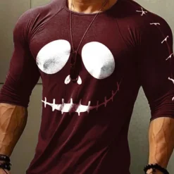 Online OUKU Men's Ghost Graphic Prints T Shirt Graphic Tee Raglan T Shirt Long Sleeve T shirt 3D Print Crew Neck Shirt Designer Casual Halloween Outdoor Vacation Daily White Burgundy Green Spring & Fall