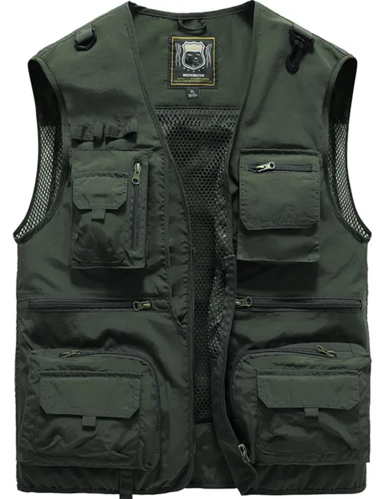 New OUKU Men's Gilet Fishing Vest Hiking Vest Outdoor Street Fishing Racing Sporty Casual Summer Fall Pocket Full Zip Polyester Breathable Solid Color Zipper V Neck Regular Fit Black Army Green Red Navy Blue