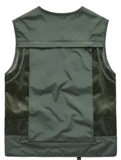 New OUKU Men's Gilet Fishing Vest Hiking Vest Outdoor Street Fishing Racing Sporty Casual Summer Fall Pocket Full Zip Polyester Breathable Solid Color Zipper V Neck Regular Fit Black Army Green Red Navy Blue
