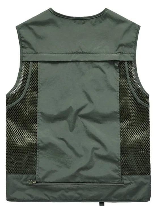 New OUKU Men's Gilet Fishing Vest Hiking Vest Outdoor Street Fishing Racing Sporty Casual Summer Fall Pocket Full Zip Polyester Breathable Solid Color Zipper V Neck Regular Fit Black Army Green Red Navy Blue