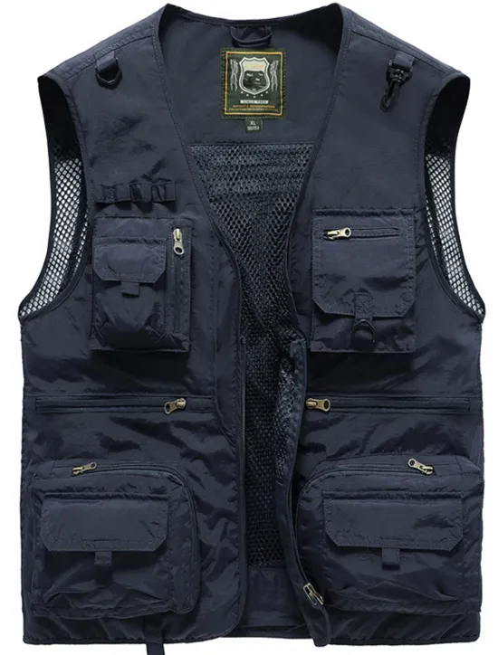 New OUKU Men's Gilet Fishing Vest Hiking Vest Outdoor Street Fishing Racing Sporty Casual Summer Fall Pocket Full Zip Polyester Breathable Solid Color Zipper V Neck Regular Fit Black Army Green Red Navy Blue