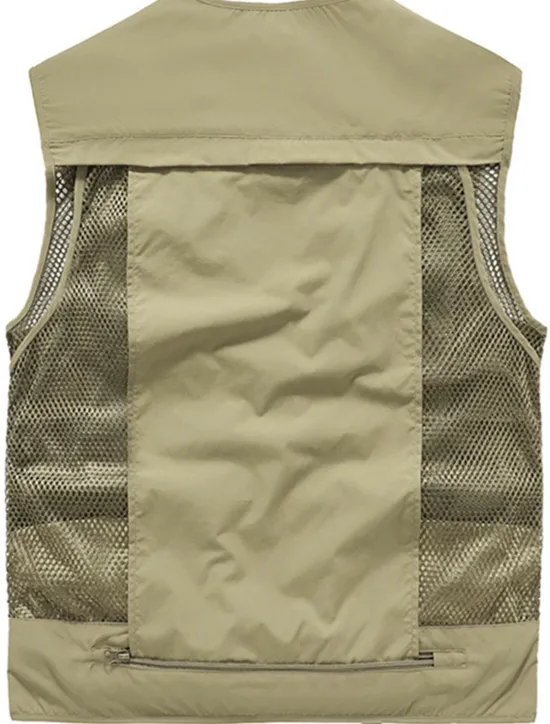 New OUKU Men's Gilet Fishing Vest Hiking Vest Outdoor Street Fishing Racing Sporty Casual Summer Fall Pocket Full Zip Polyester Breathable Solid Color Zipper V Neck Regular Fit Black Army Green Red Navy Blue