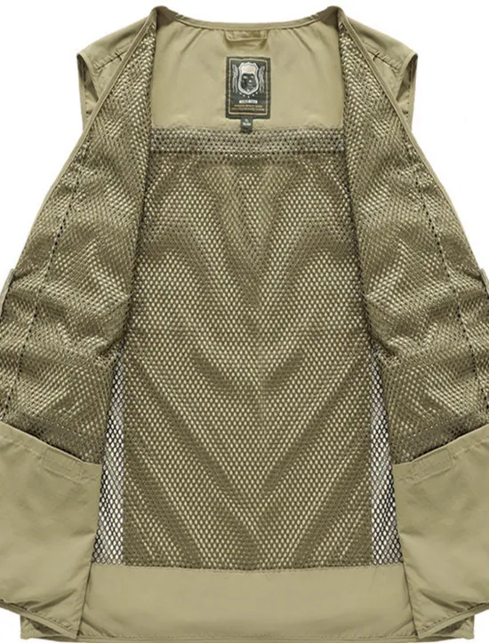 New OUKU Men's Gilet Fishing Vest Hiking Vest Outdoor Street Fishing Racing Sporty Casual Summer Fall Pocket Full Zip Polyester Breathable Solid Color Zipper V Neck Regular Fit Black Army Green Red Navy Blue