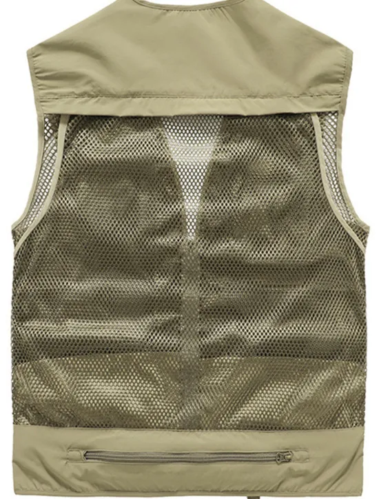 New OUKU Men's Gilet Fishing Vest Hiking Vest Outdoor Street Fishing Racing Sporty Casual Summer Fall Pocket Full Zip Polyester Breathable Solid Color Zipper V Neck Regular Fit Black Army Green Red Navy Blue