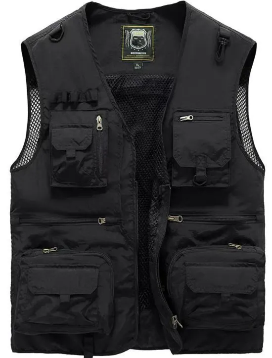 New OUKU Men's Gilet Fishing Vest Hiking Vest Outdoor Street Fishing Racing Sporty Casual Summer Fall Pocket Full Zip Polyester Breathable Solid Color Zipper V Neck Regular Fit Black Army Green Red Navy Blue