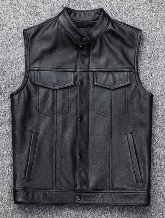 OUKU Men's Gilet Leather Vest Outdoor Daily Wear Vacation Going out Fashion Basic Fall & Winter Zipper Pocket Faux Leather Warm Plain Zipper Standing Collar Regular Fit Vest Black