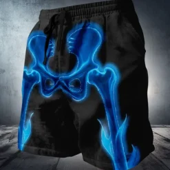 New OUKU Men's Glow in the Dark Bone Skeleton Sweat Shorts Beach Shorts Terry Shorts Mid Waist Dark Punk Gothic Style Holiday 3D Print with Side Pocket Elastic Drawstring Waist Designer Clothing Apparel