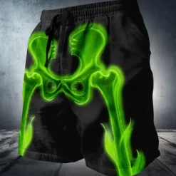 New OUKU Men's Glow in the Dark Bone Skeleton Sweat Shorts Beach Shorts Terry Shorts Mid Waist Dark Punk Gothic Style Holiday 3D Print with Side Pocket Elastic Drawstring Waist Designer Clothing Apparel