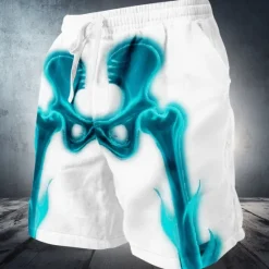 New OUKU Men's Glow in the Dark Bone Skeleton Sweat Shorts Beach Shorts Terry Shorts Mid Waist Dark Punk Gothic Style Holiday 3D Print with Side Pocket Elastic Drawstring Waist Designer Clothing Apparel