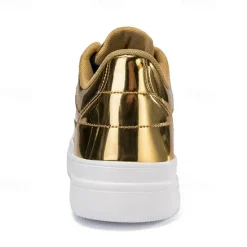 Clearance OUKU Men's Gold Metallic Low-Top Sneakers – Stylish Lace-Up Shoes with White Non-Slip Sole for Casual and Party Wear