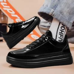 Clearance OUKU Men's Gold Metallic Low-Top Sneakers – Stylish Lace-Up Shoes with White Non-Slip Sole for Casual and Party Wear