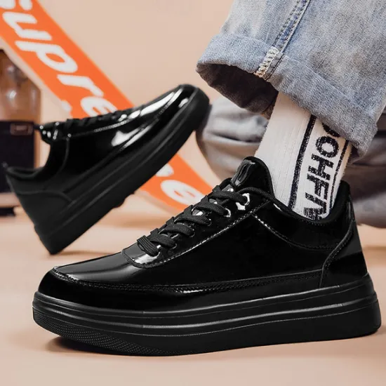 Clearance OUKU Men's Gold Metallic Low-Top Sneakers – Stylish Lace-Up Shoes with White Non-Slip Sole for Casual and Party Wear