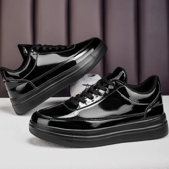Clearance OUKU Men's Gold Metallic Low-Top Sneakers – Stylish Lace-Up Shoes with White Non-Slip Sole for Casual and Party Wear