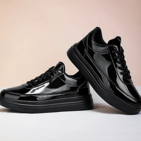 Clearance OUKU Men's Gold Metallic Low-Top Sneakers – Stylish Lace-Up Shoes with White Non-Slip Sole for Casual and Party Wear