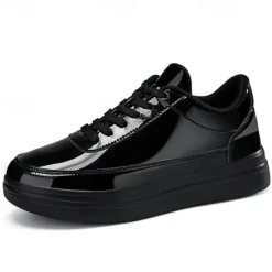 Clearance OUKU Men's Gold Metallic Low-Top Sneakers – Stylish Lace-Up Shoes with White Non-Slip Sole for Casual and Party Wear