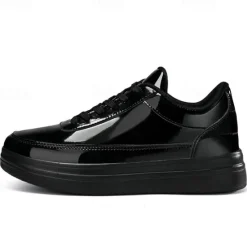 Clearance OUKU Men's Gold Metallic Low-Top Sneakers – Stylish Lace-Up Shoes with White Non-Slip Sole for Casual and Party Wear