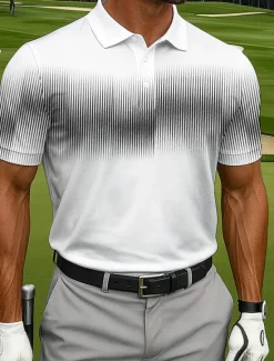 Discount OUKU Men's Golf Line Polo Sports Polo Shirts Short Sleeve Polo Shirts Collared Shirts Sportswear Casual Athleisure Outdoor clothing Daily Wear 3D Print Buttons Summer Blue Green Gray