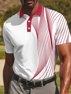 Outlet OUKU Men's Golf Line Polo Sports Polo Shirts Short Sleeve Polo Shirts Collared Shirts Casual Athleisure Buttons Summer Black Red Blue