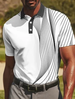 Outlet OUKU Men's Golf Line Polo Sports Polo Shirts Short Sleeve Polo Shirts Collared Shirts Casual Athleisure Buttons Summer Black Red Blue