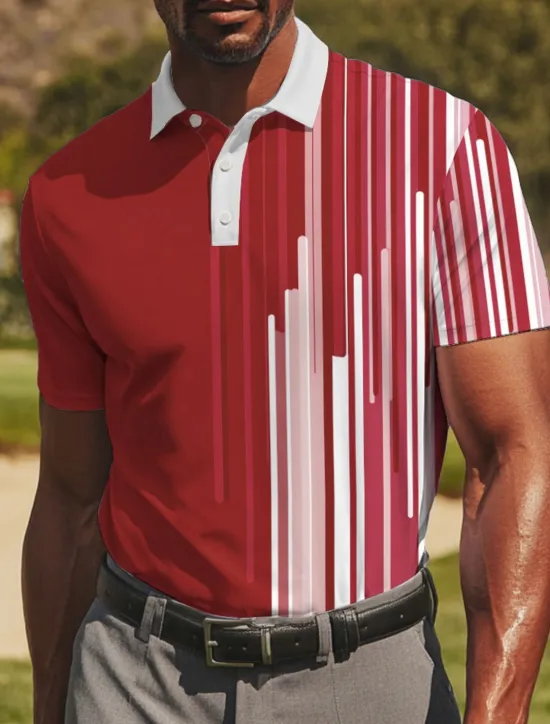 Clearance OUKU Men's Golf Line Polo Sports Polo Shirts Short Sleeve Polo Shirts Collared Shirts Casual Athleisure Buttons Summer Black Red Blue