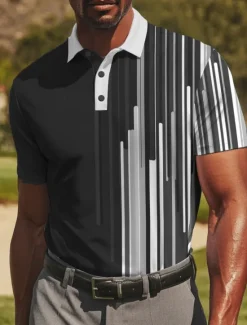 Clearance OUKU Men's Golf Line Polo Sports Polo Shirts Short Sleeve Polo Shirts Collared Shirts Casual Athleisure Buttons Summer Black Red Blue