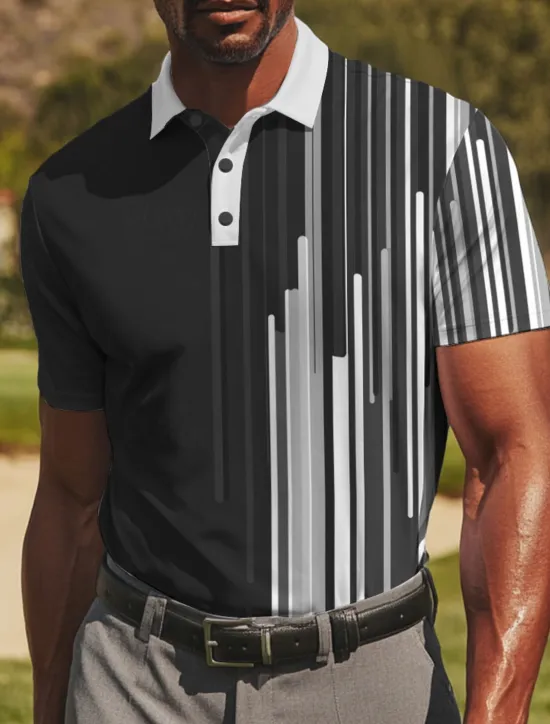 Clearance OUKU Men's Golf Line Polo Sports Polo Shirts Short Sleeve Polo Shirts Collared Shirts Casual Athleisure Buttons Summer Black Red Blue