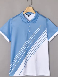 Hot OUKU Men's Golf Line Polo Sports Polo Shirts Short Sleeve Polo Shirts Collared Shirts Casual Athleisure Buttons Summer Black Pink Blue