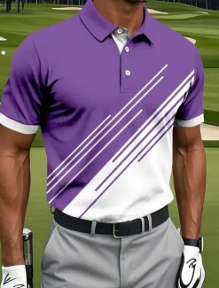 Hot OUKU Men's Golf Line Polo Sports Polo Shirts Short Sleeve Polo Shirts Collared Shirts Casual Athleisure Buttons Summer Black Pink Blue