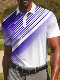 Online OUKU Men's Golf Line Polo Sports Polo Shirts Short Sleeve Polo Shirts Collared Shirts Casual Athleisure Buttons Summer Blue Purple Orange