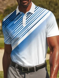Online OUKU Men's Golf Line Polo Sports Polo Shirts Short Sleeve Polo Shirts Collared Shirts Casual Athleisure Buttons Summer Blue Purple Orange